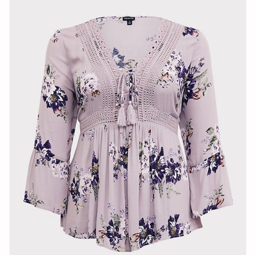 Torrid lilac purple floral babydoll gauze top